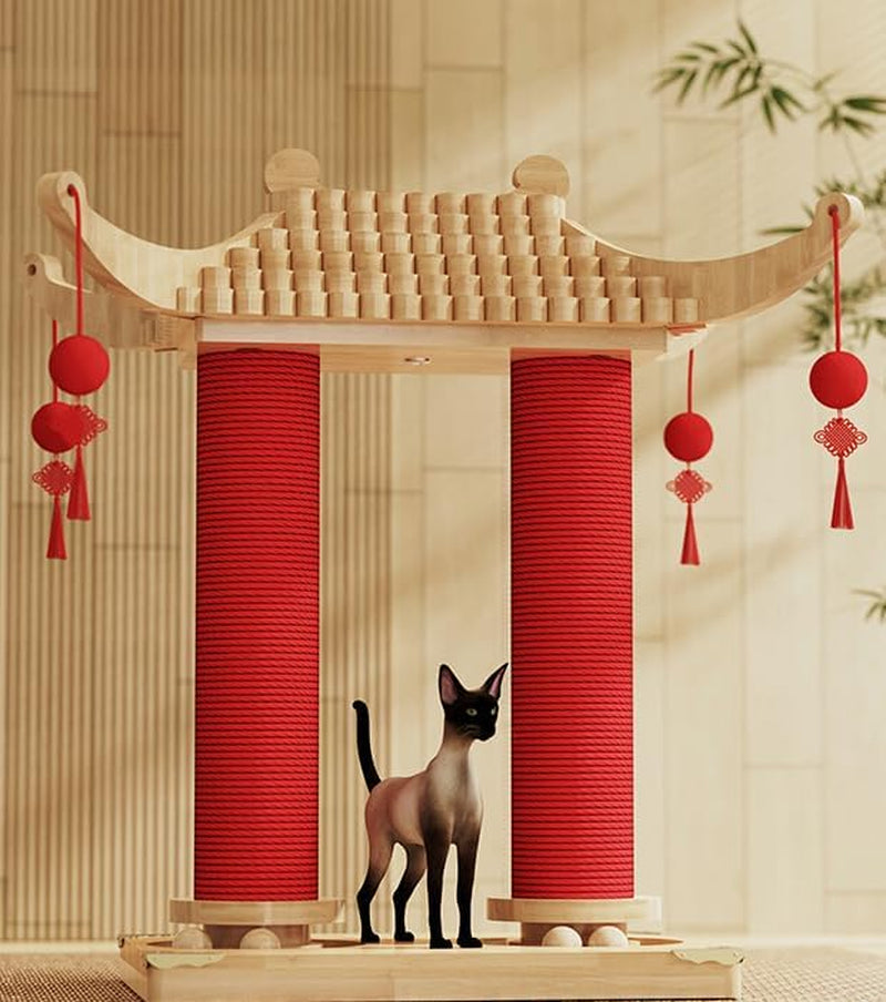 Natural Hemp Double Pagoda Cat Scratcher - Climbing Post & Tower
