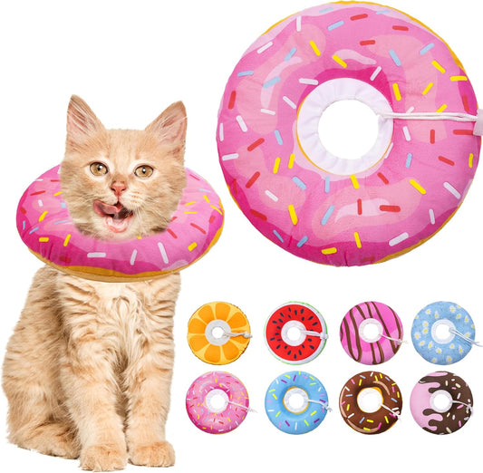 Seyezo Cat Cone Collar Soft, Adjustable Cat Recovery Collars Spay Cones to Stop Licking, Cute Donut E Collar after Surgery, Anti-Lick Wound Healing Elizabethan Collar for Kittens (Donut Pink, Small)