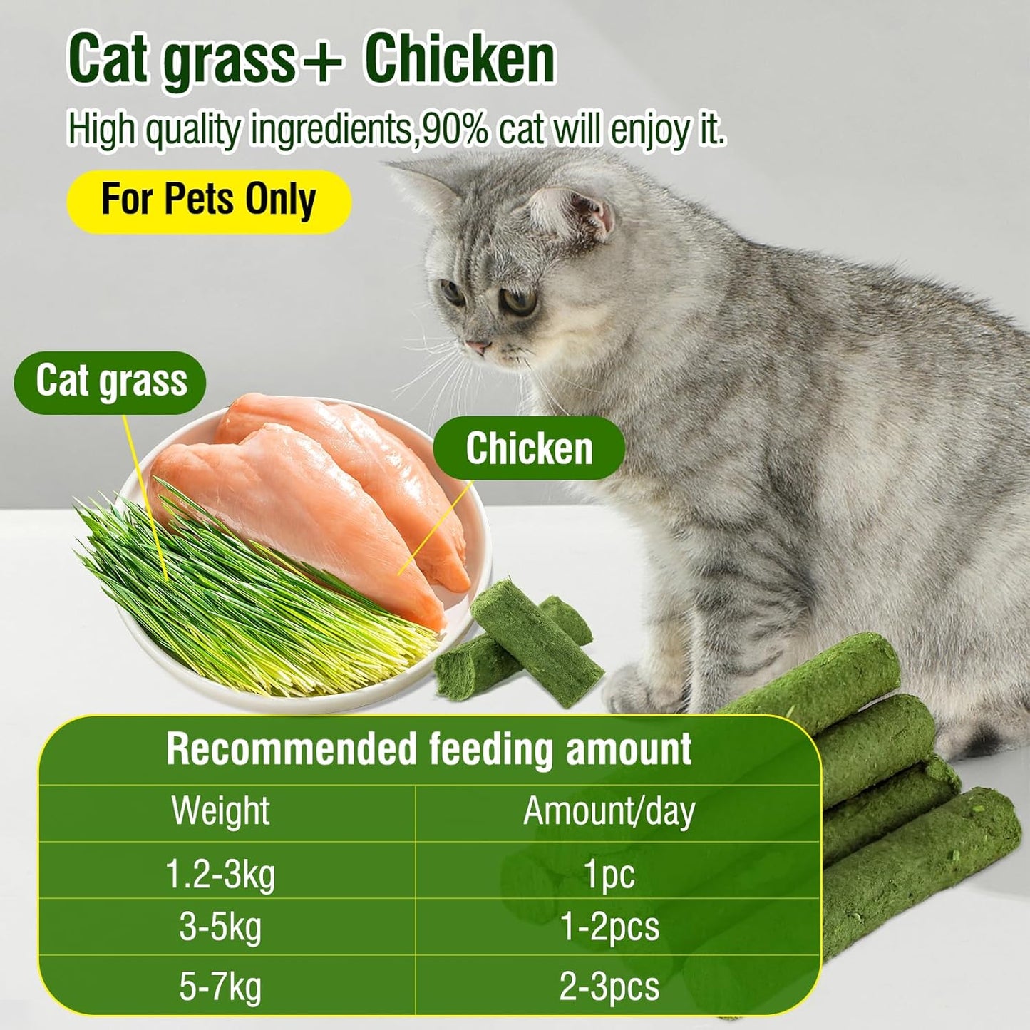 30G Cat Grass Sticks, Delicious Cat Grass Teething Stick Edible Cats Chew Toy Cat Treats Snack for Teeth Cleaning and Hairball Removal