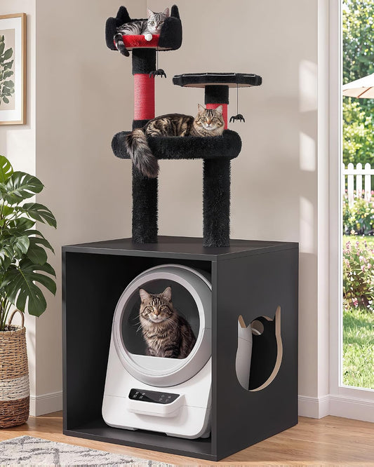 Cat Tree with Litter Box Enclosure, 67''H Cat Tower, Black