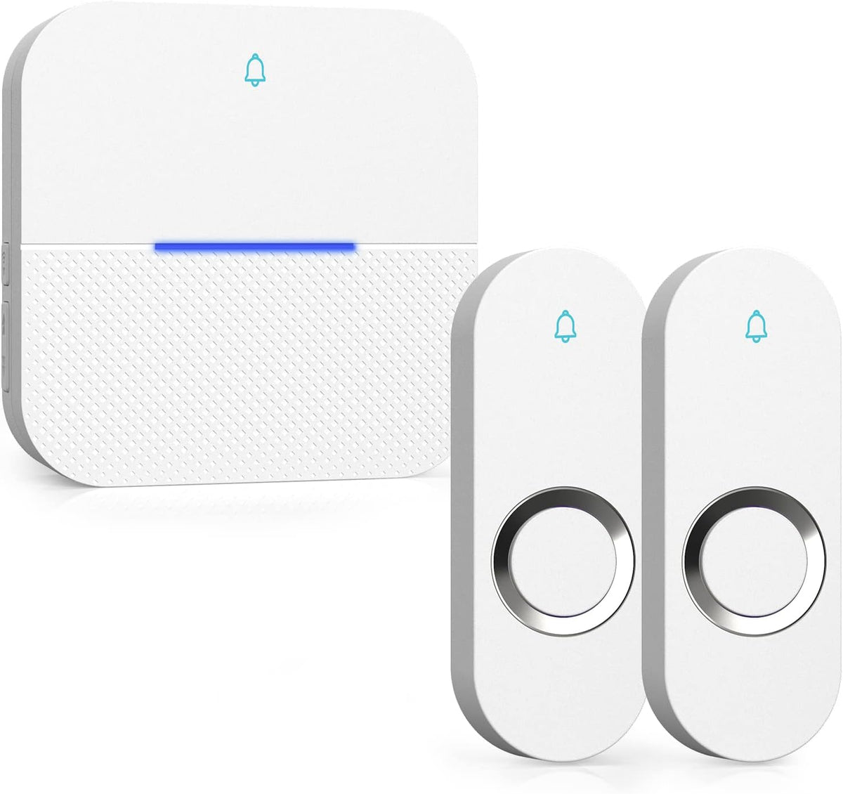 AIDA Lighted Wireless Doorbell for Home, Waterproof Battery Doorbell Wireless 1,000Ft Range, 5 Volume Levels with 58 Chimes & LED Flash on Receiver (White, 2 Buttons & 1 Receiver)
