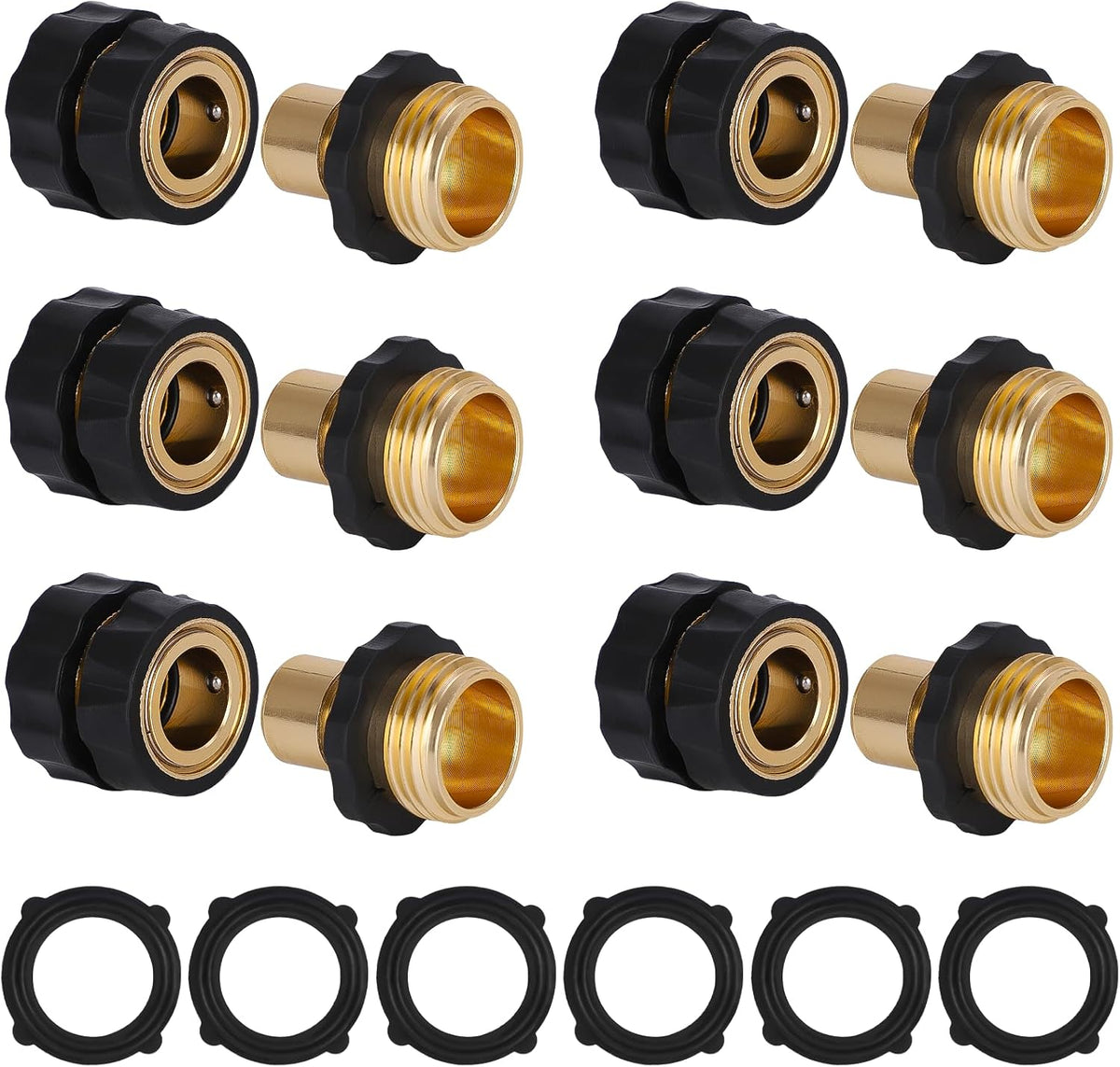 Dalmbox 3/4" Garden Hose Quick Connect Fittings, Male Female Fittings 6 Set