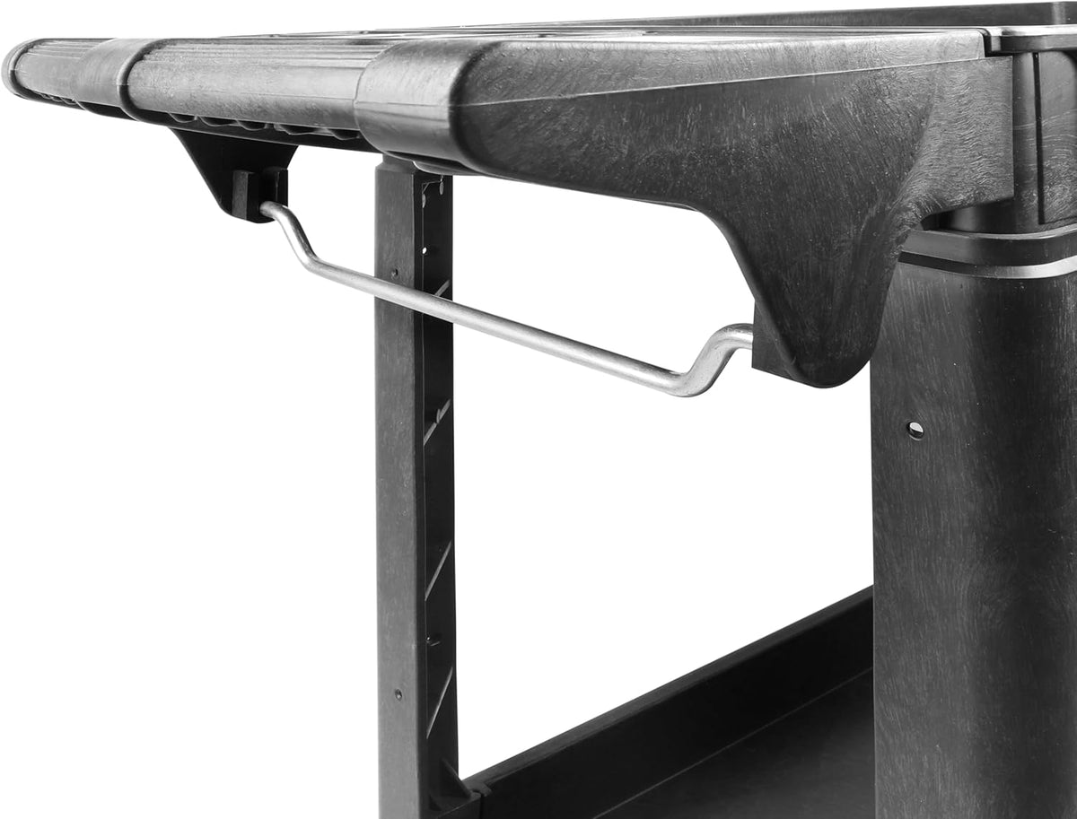 Maxworks Heavy Duty 2‑Shelf Service Cart 500 Lb Capacity Polypropylene Utility Cart with 5" Non‑Marring Casters Deep Trays and Built‑In Tool Storage for Garage Warehouse Workshop (80855)