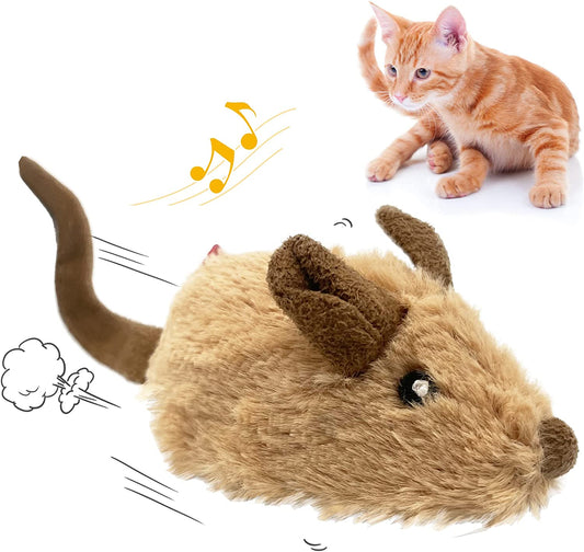 Gigwi Interactive Moving Mouse Cat Toy with Realistic Squeaky Sound, Automatic Mouse Toys for Indoor Cats, Electronic Mouse Toy for Self Play & Exercise(Brown Ear)