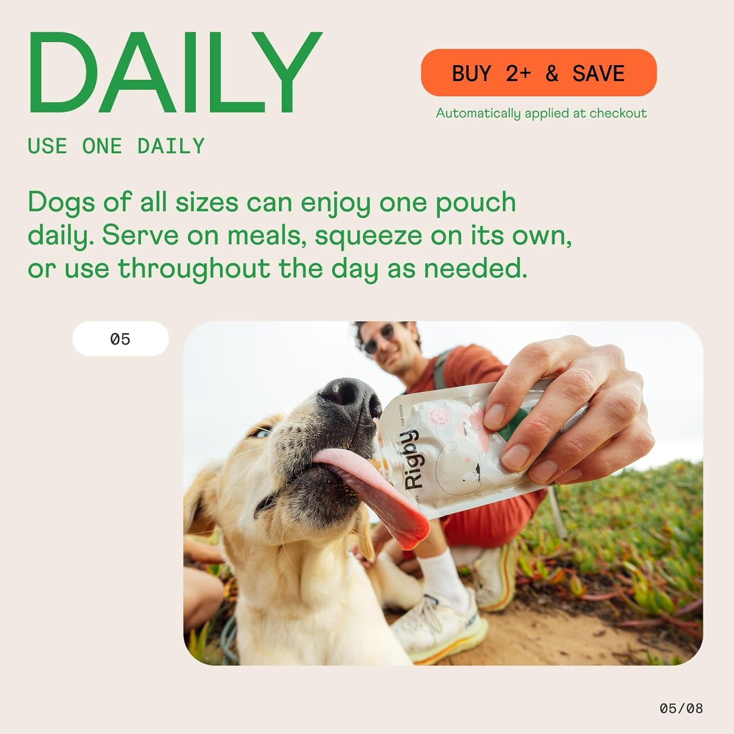 Rigby Organic Grass-Fed Beef Dog Squeeze Pouches — One Pouch Every Day for Meal Topping, Training, Pill Pockets, Lick Mats & Enrichment — Low-Calorie Real Food for Muscle & Recovery Support