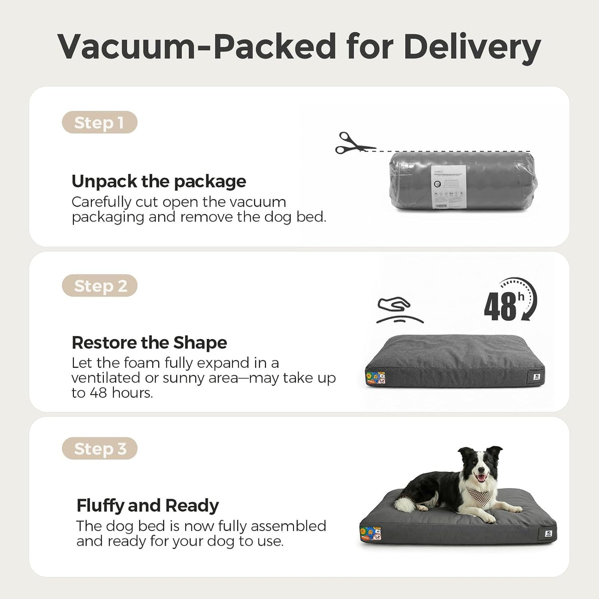 Sytopia 42 Inch Canvas Indestructible Dog Bed for Aggressive Chewers, Durable Chew Proof Dog Bed with Waterproof Machine Washable Removable Cover, Indoor Patio Pet Pad for Crate, Dark Grey