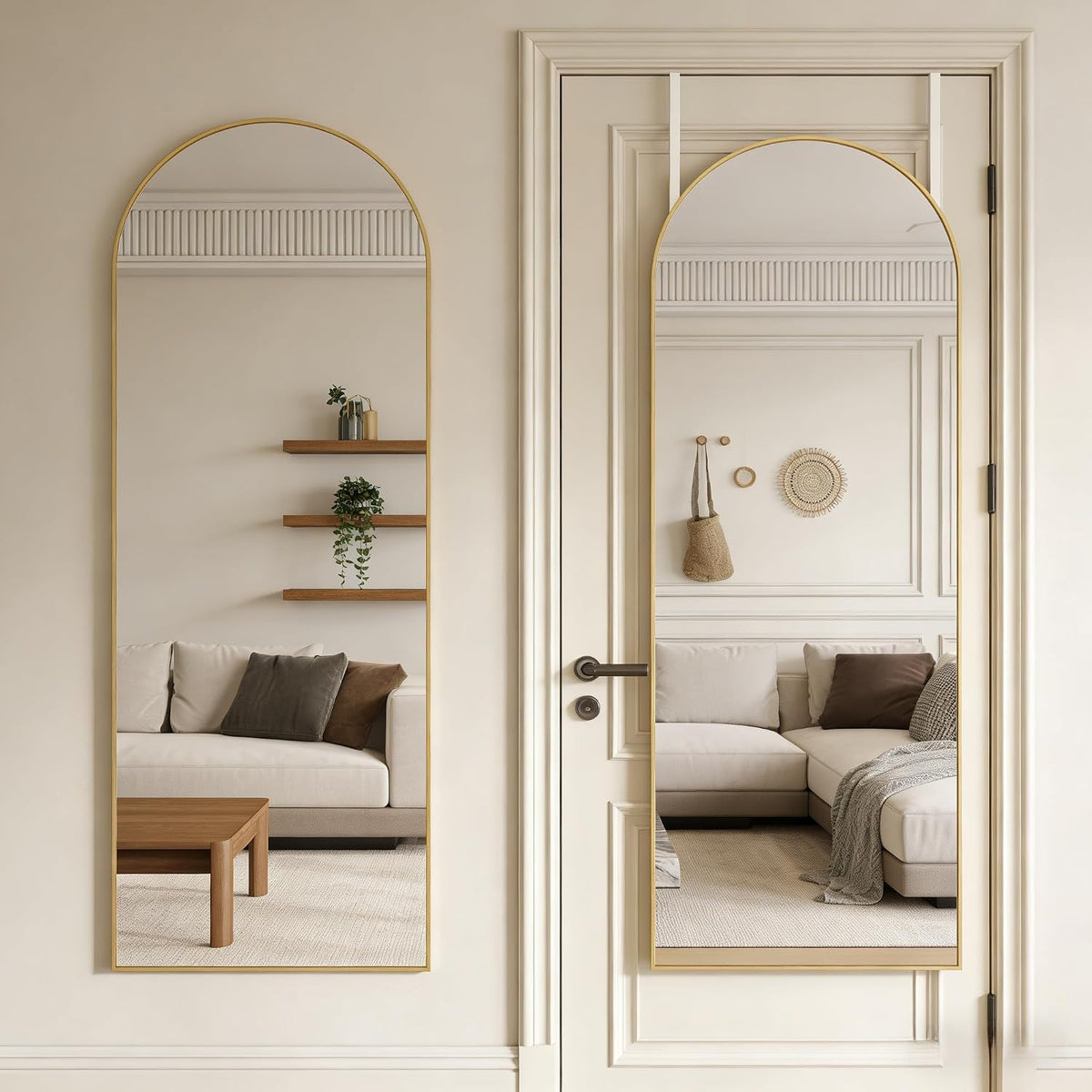 14" X 48" Arched Full Length Mirror Gold Frame over Door & Wall Mounted