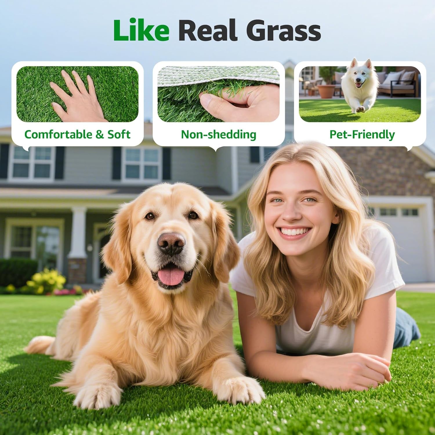 Realistic Artificial Grass Rug Indoor Outdoor: Fake Grass Turf with Drainage Holes, Pet-Friendly Dog Grass Mat, Perfect for Garden Lawn Balcony Patio Backyard Wedding Christmas Decoration, 3FT X5Ft