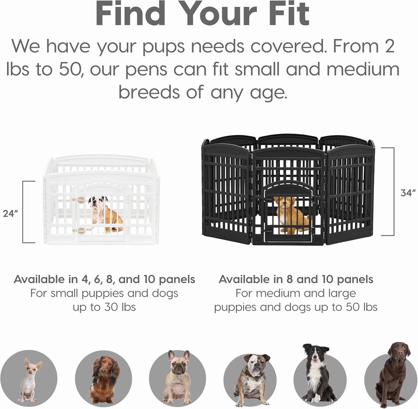 IRIS USA Dog Playpen 24" 4-Panel Puppy Playpen, 35 X 35 X 24, Dog Playpen, Dog Play Pen Indoors, Pet Fence, Puppies/Small Dogs, Black