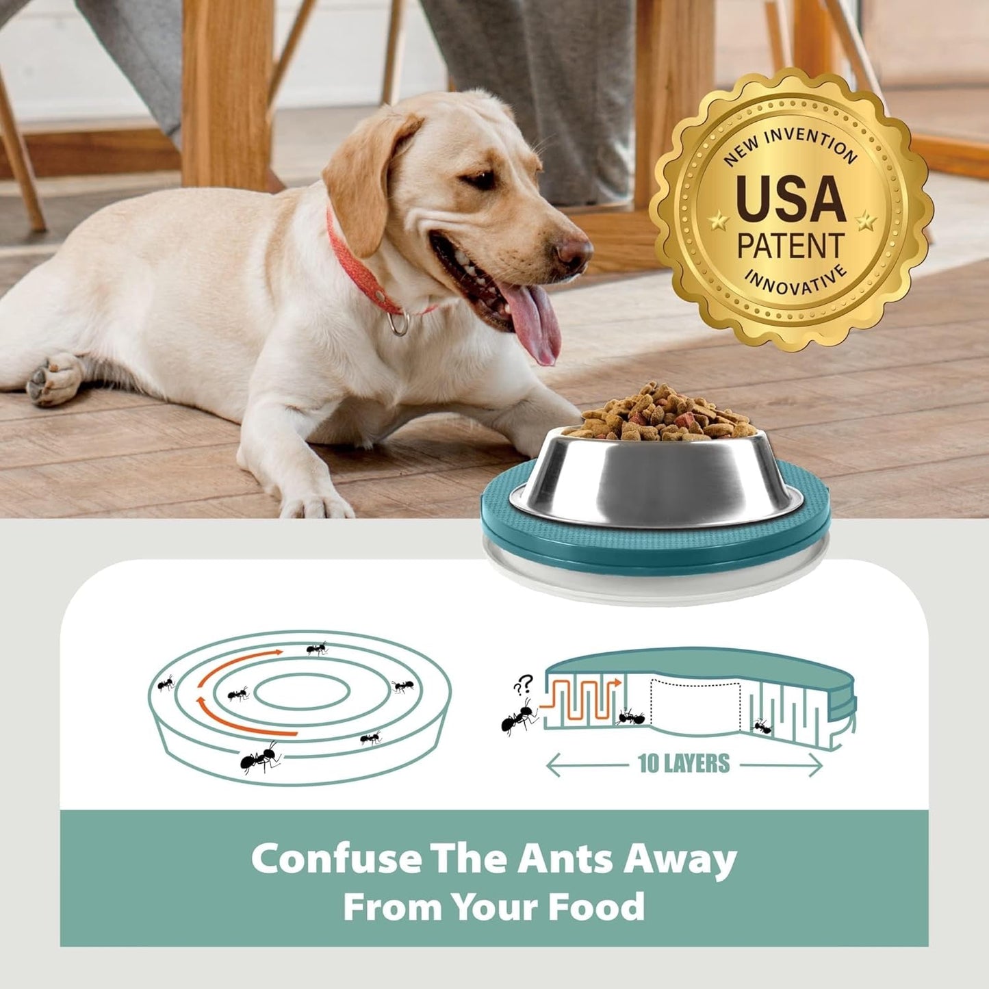Soulthink® Ant Proof Cat Dog Bowl Tray - New Innovation anti Ant Pet Food Dish Indoor No Chemical No Water Needed Different from Traditional Trap (Turquoise Green)