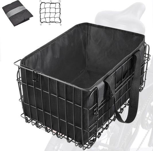 Zacro Bike Basket Rear Folding Metal Bicycle Ebike Basket, Quick Release Design for Adult Women/Men Carrying Dogs, Pets, Fruit & Grocery
