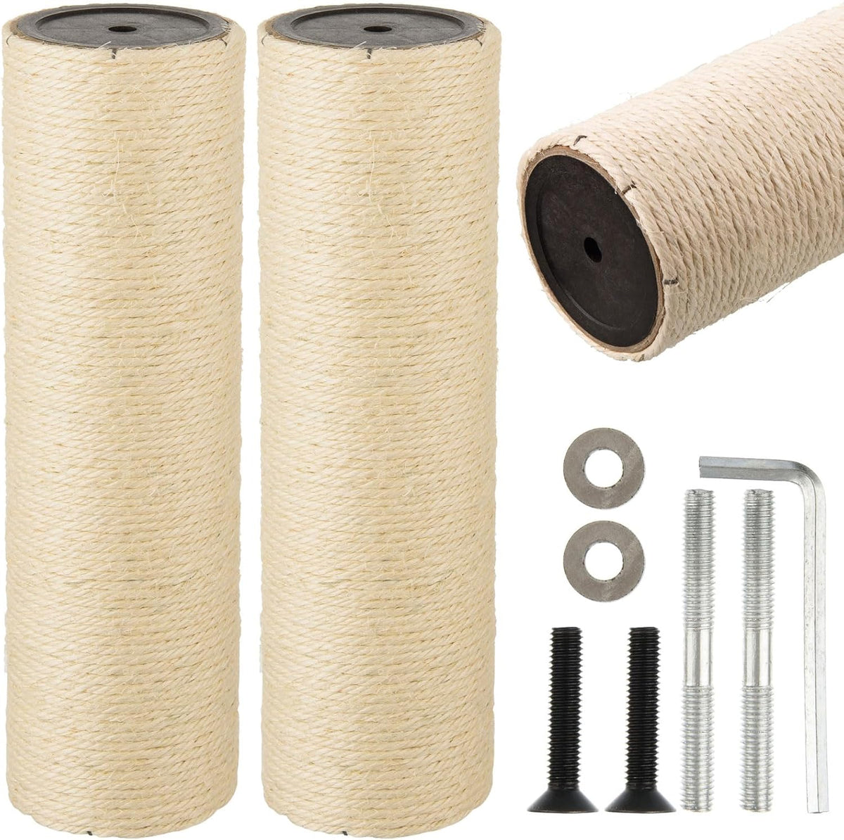 2 Root Cat Scratching Post Replacement 11.81X3.54 Cat Tree Scratch Post Replacement Natural Sisal Pole Cat Scratch Post Refill Pole Part with M8 Screws for Kitten Tree Tower Cat Furniture Accessories