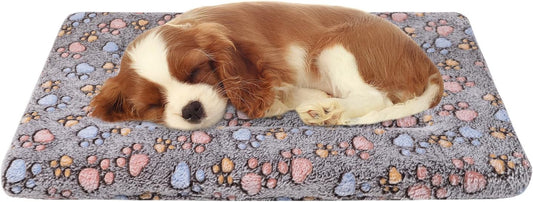Dog Crate Mats, Dog Bed Mat, Cat Mat - Short Plush Pet Mat Crate Pad for Small Dogs, 1.6-Inch Thick Thin Dog Mat, Machine Washable (Gradient Brown Dog Paw, 24.0" L X 16.0" W X 1.6" Th)