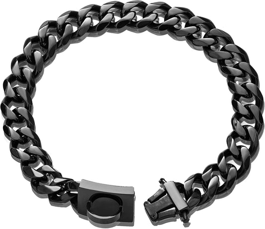 Dog Chain Collar Walking Training Collar with Design Secure Buckle 19MM Black Cuban Link Strong Heavy Duty Chew Proof Chain(19Mm, 20")