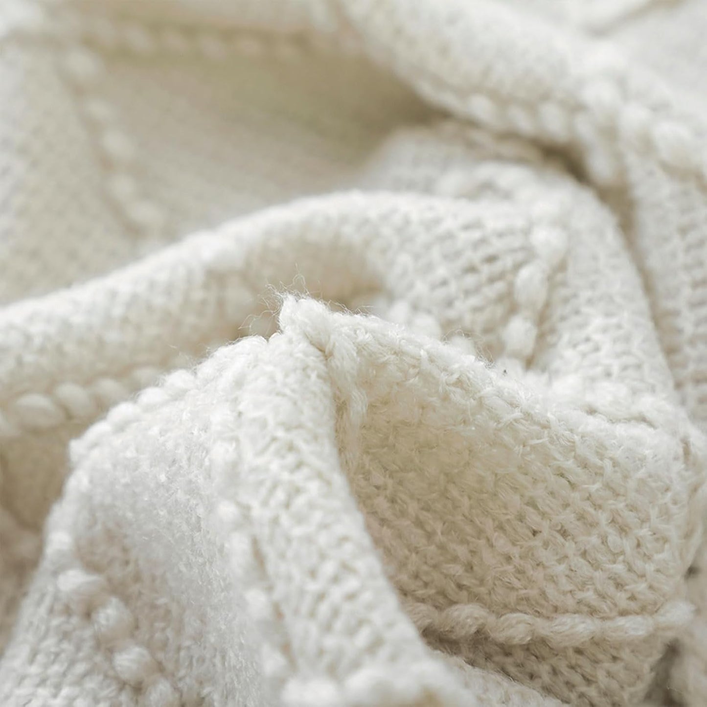 BOURINA Beige Throw Blanket 50X60 Inches Throw Textured Solid Soft Sofa Couch Decorative Knit Blanket