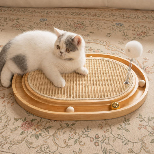 Sisal Cat Scratcher Pad, Wooden Interactive Cat Puzzle Toy