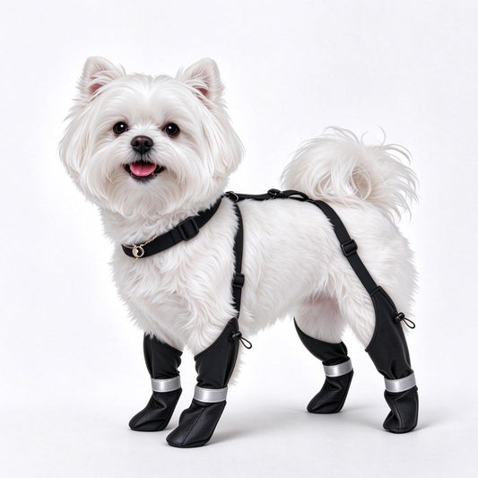 Small Dog Boots Suspender, Waterproof Dog Boots with Elastic Adjustable Suspenders, Anti-Slip Rain Booties, Snow Rain Mud Outdoor Walking Pet Paw Protectors, S