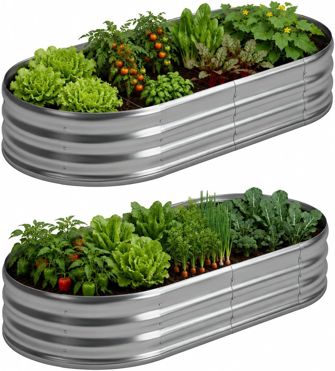 Foxlang 8X4X1Ft(2 Pack) Galvanized Oval Raised Garden Bed
