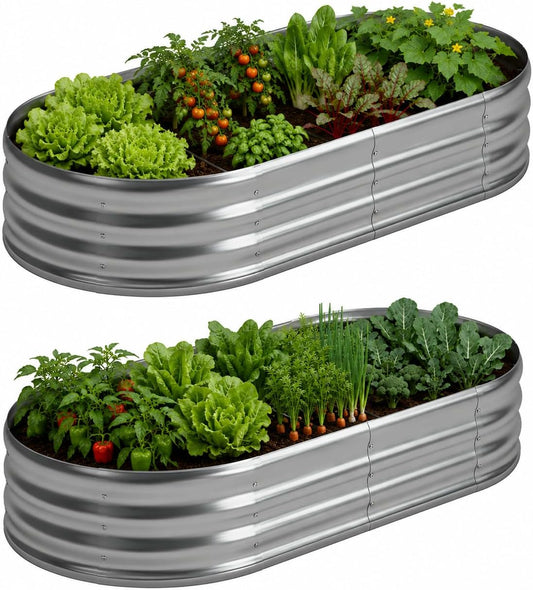 Foxlang 8X4X1Ft(2 Pack) Galvanized Oval Raised Garden Bed