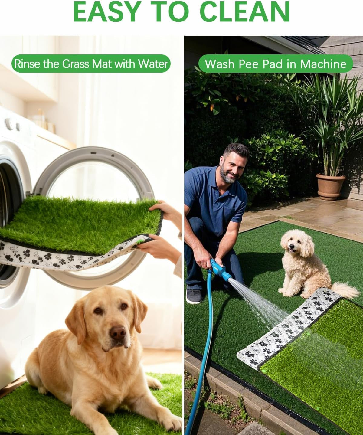 Grass Pee Pads for Dogs, 38×23", Reusable & Washable Dog Pee Pad for Large Pet, Replacement Puppy Training Turf Mat, Dog Potty Pad Artificial Grass, Indoor, Porch, Balcony, Patio, Travel