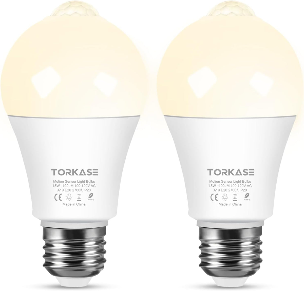 Torkase Motion Sensor Light Bulbs, E26 Dusk to Dawn Activated Security