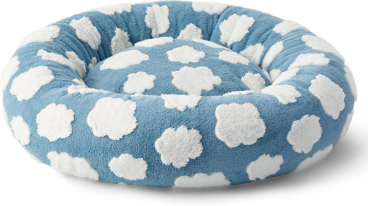 LE SURE Shown on TV Jacquard Donut Dog Beds Medium Sized Dog,Blue 30X30X8In