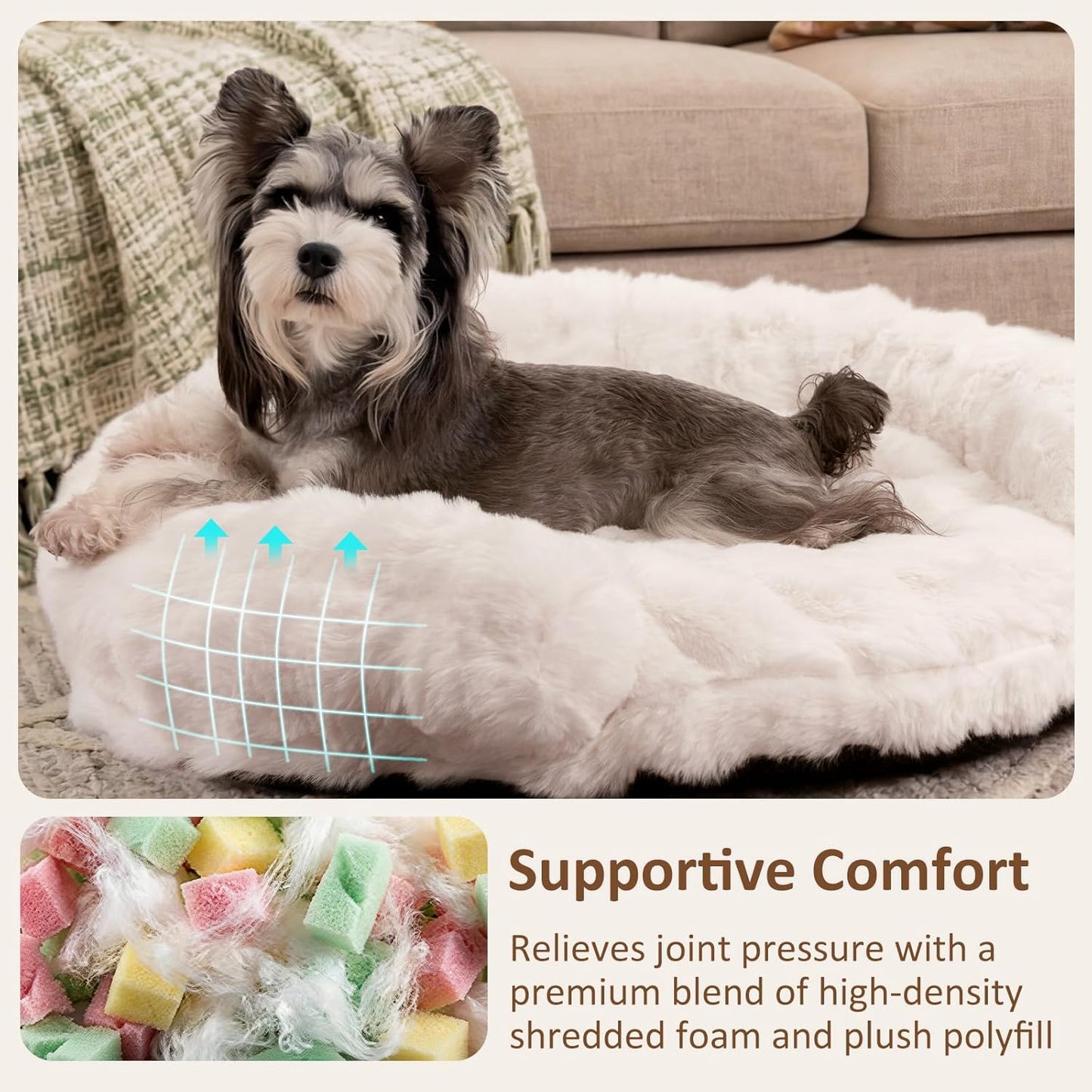 Dog Bed Couch Sofa for Small Medium Dogs and Cats round Plush Orthopedic Sofa Pet Bed Washable Puppy Bed with Removable Cover Anxiety Relief Dog Couch Pet Furniture for Indoor Pets 30 X 30 X 9 White