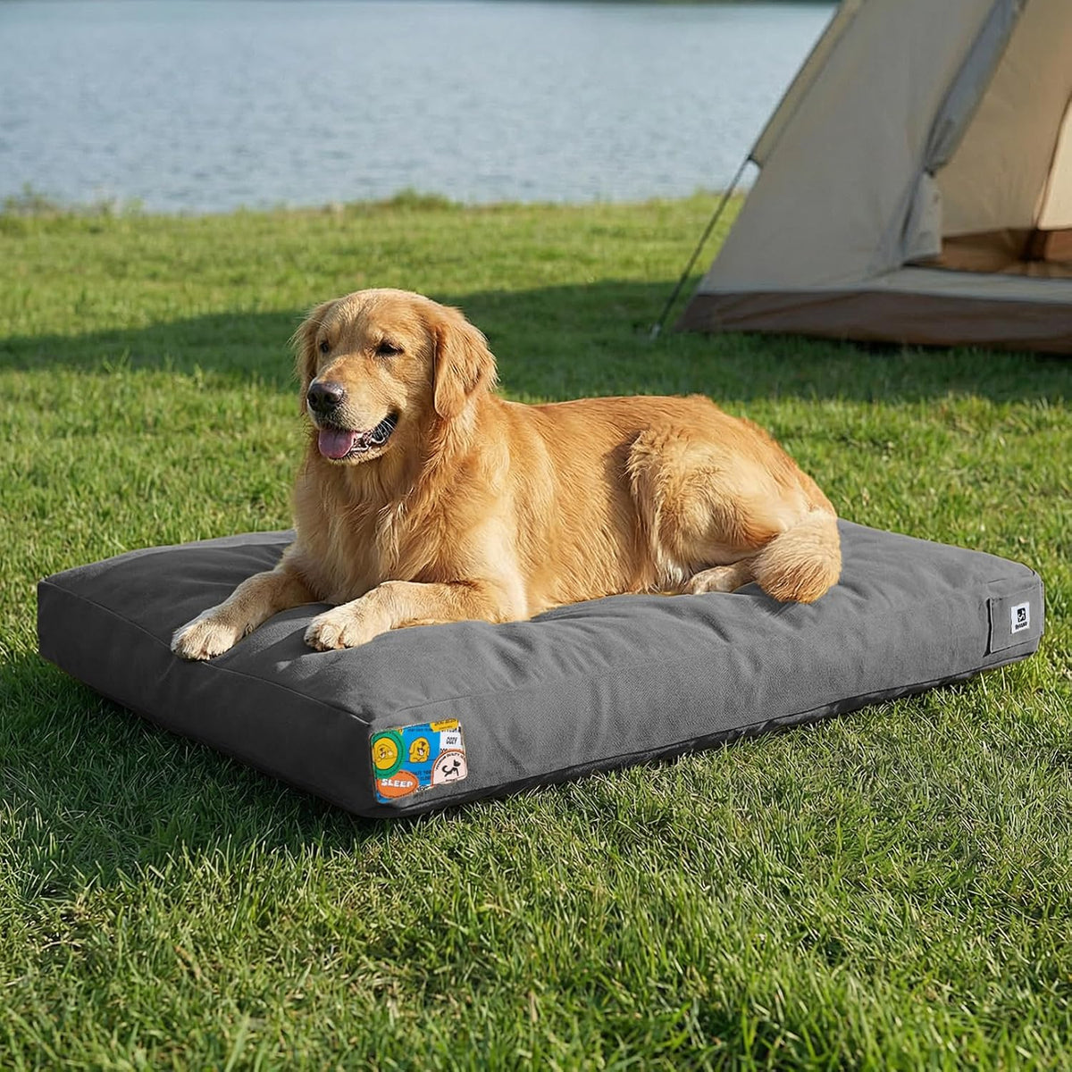 42 Inch Indestructible Dog Bed for Aggressive Chewers, Chew Proof Durable Waterproof Pet Bed with Machine Washable Removable Cover, Outdoor Indoor Patio Pet Pad for Crate, Dark Grey