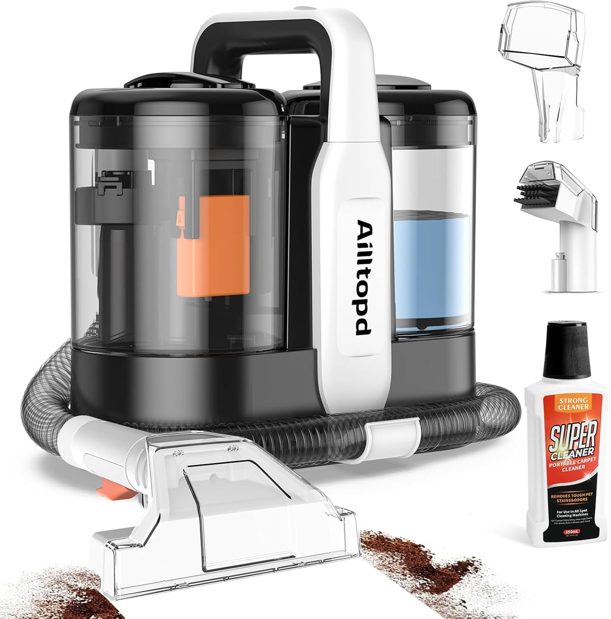 Portable Carpet & Upholstery Cleaner Machine, 15Kpa Powerful Suction & Deep Cleaning Cleaner Machine for Couch, Rugs, Carpet, Car, Pet, Furniture Cleaner with 2 Size Brushhead & Self-Cleaning System