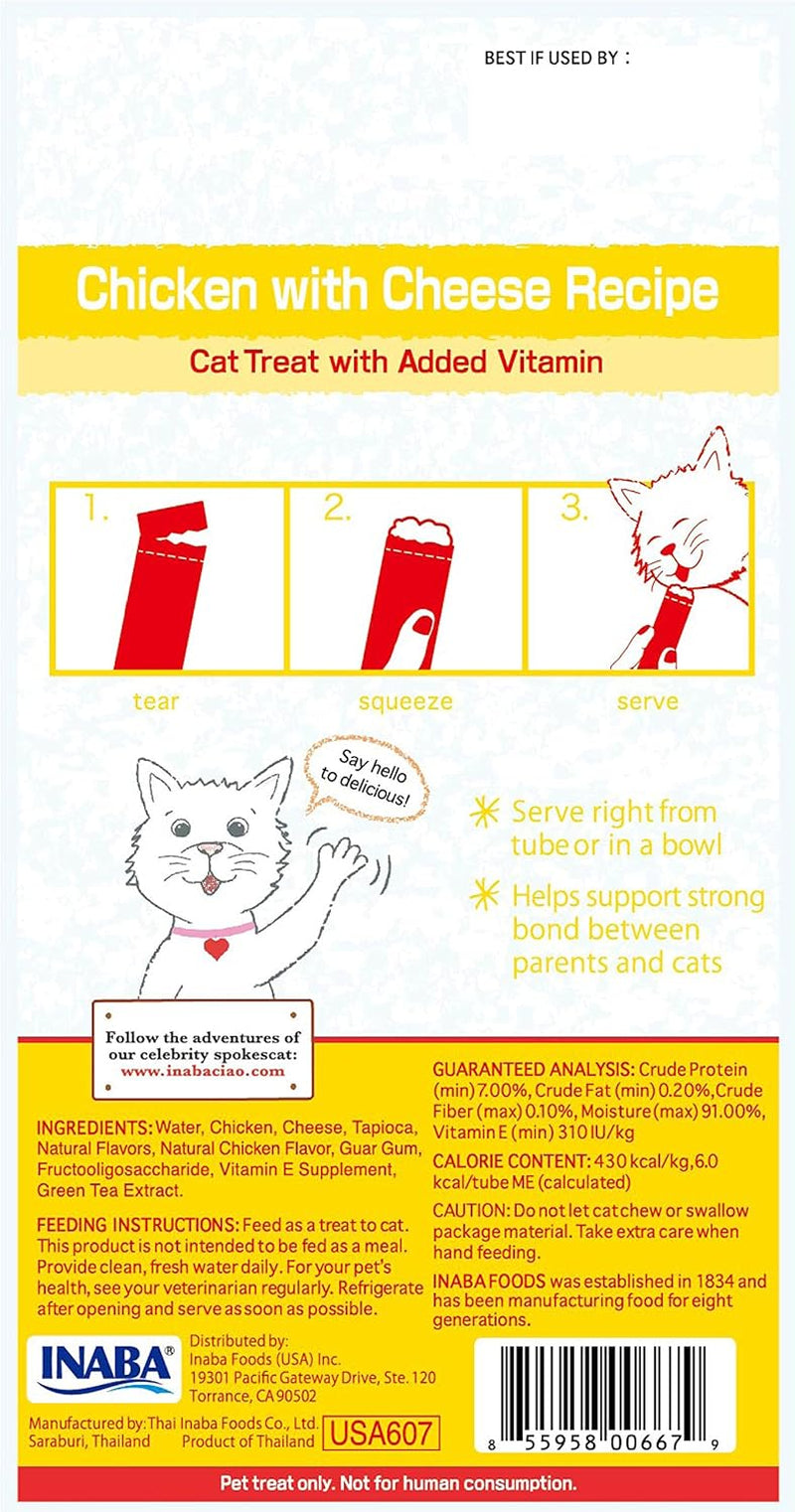 INABA Churu Lickable Purée Natural Cat Treats (Chicken with Cheese Recipe, 4 Tubes)