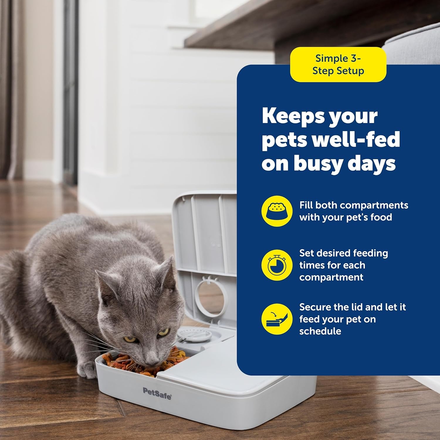 Petsafe Analog 2 Meal Programmable Pet Feeder, Automatic Dog and Cat Feeder - Dry or Semi-Moist Pet Food Dispenser, Slow Feed Portion Control (3 Cup/16 Ounce Total Capacity), Tamper-Resistant Design