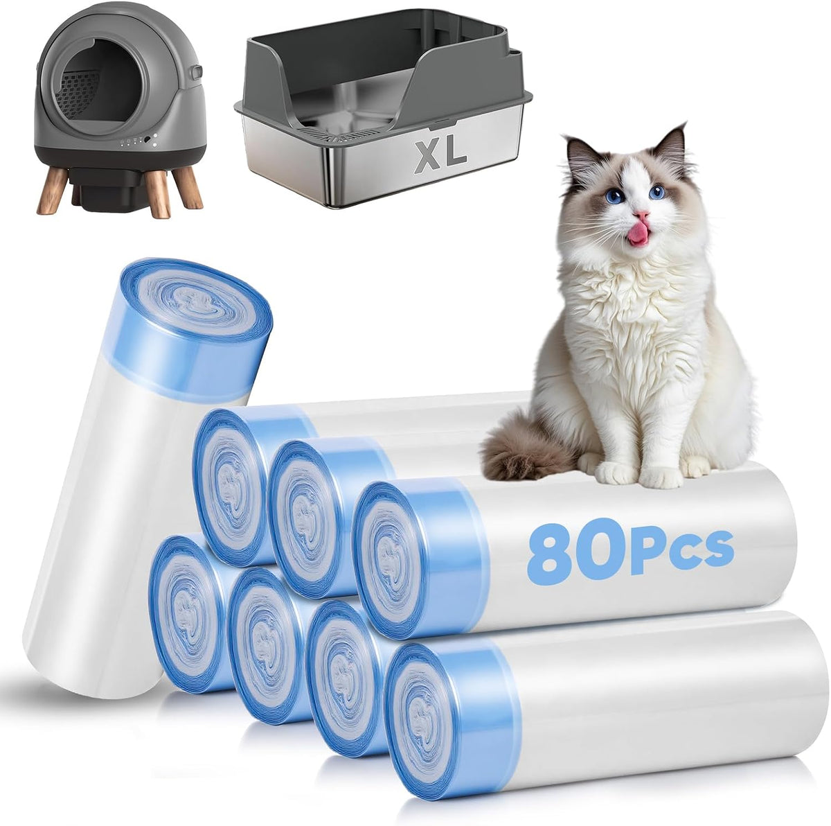80 Count Jumbo Cat Litter Box Liners, 37" X 18.11"