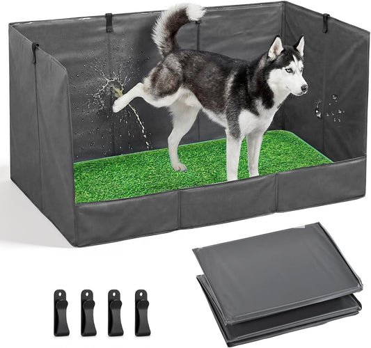 33.5"×23.6"×15.9" High Walls Dog Potty Tray with Artificial Grass, Foldable Dog Pee Pad Holder with 4-Inch Baffle, Waterproof Indoor Dog Litter Box for Small to Medium Pets