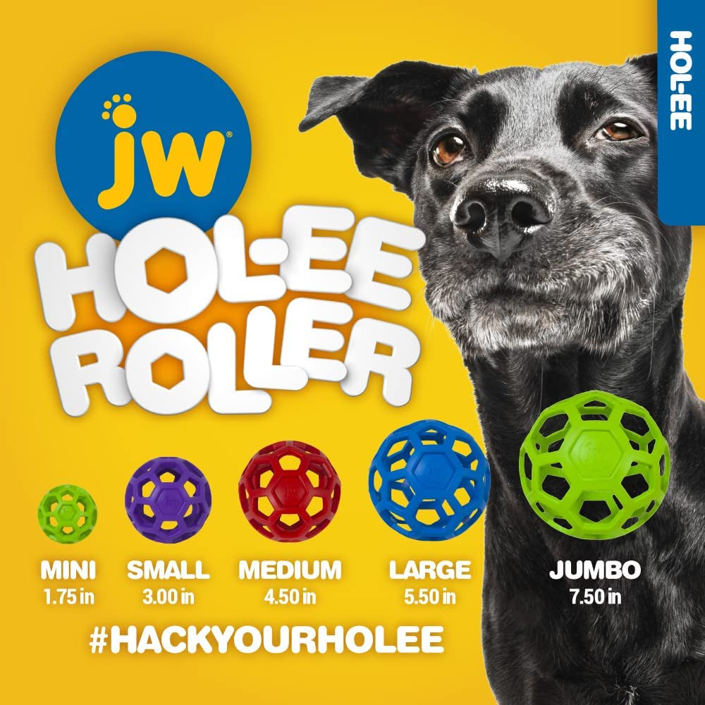 JW Pet Hol-Ee Roller Dog Toy Puzzle Ball, Natural Rubber, Extra Large (7.5 Inch Diameter), Colors May Vary, (Count of 1)