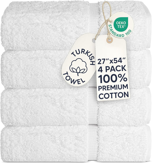 Chakir Turkish Linens 100% Cotton 4-Pack Bath Towels 27X54, White