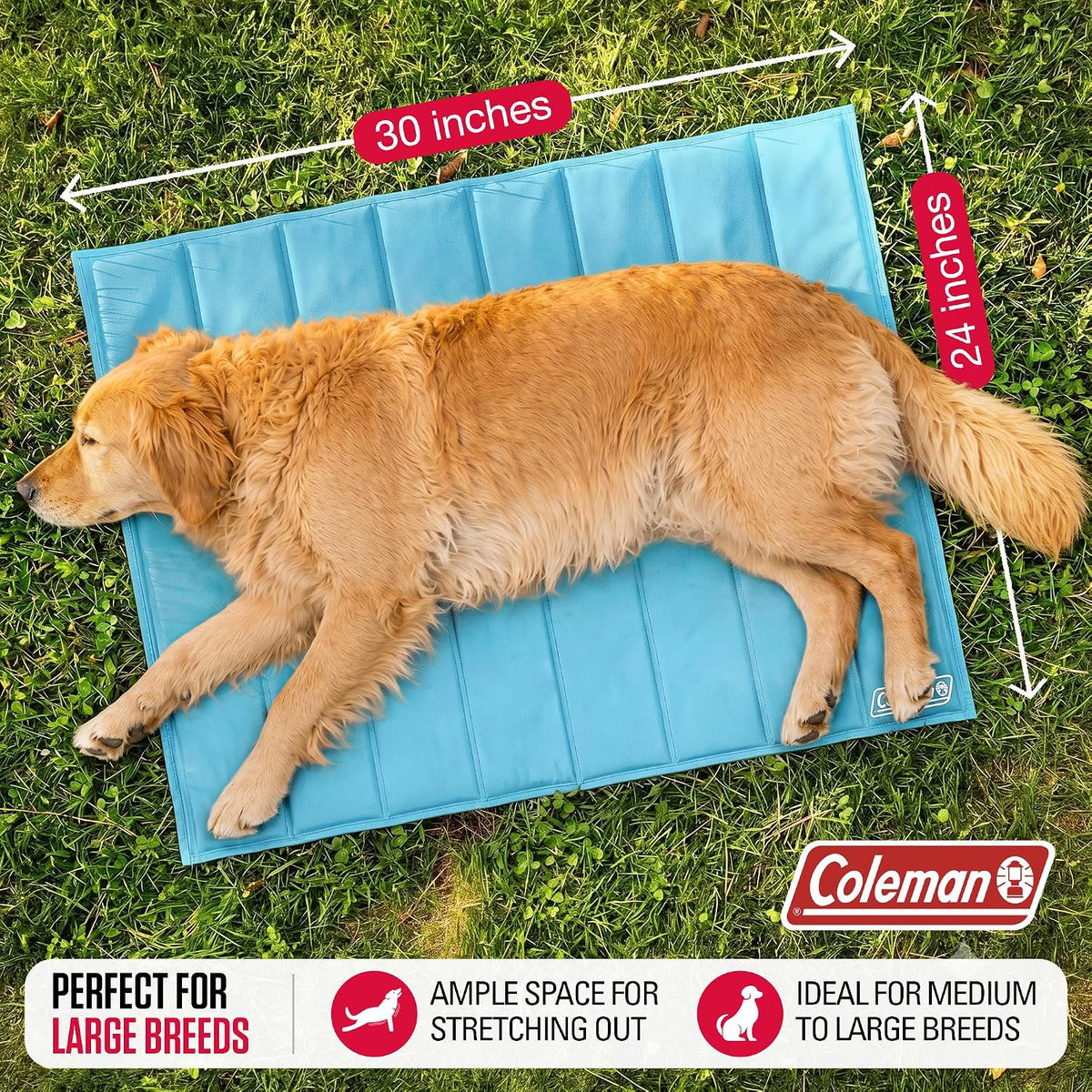 Coleman Self Cooling Pet Mat 24 X 30 Inches, Cooling Pad for Dogs & Cats, Pressure Activated Gel Mat, No Refrigeration Needed, Dog Cooling Bed for Crate, Kennel, Floor & Travel (Blue, 24X30)