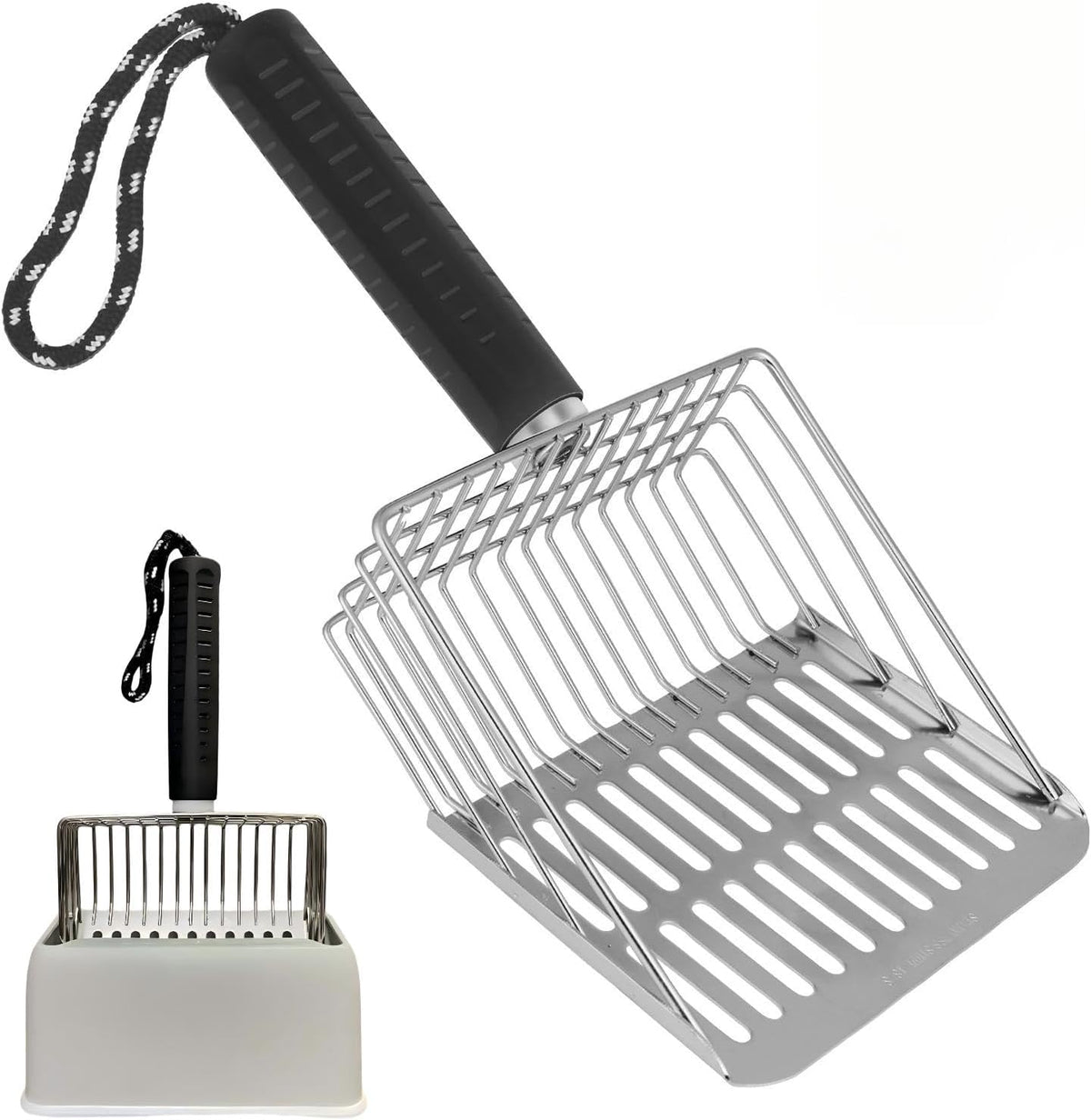 Metal Cat Litter Scoop with Holder, Stainless Steel Scooper for Litter Box