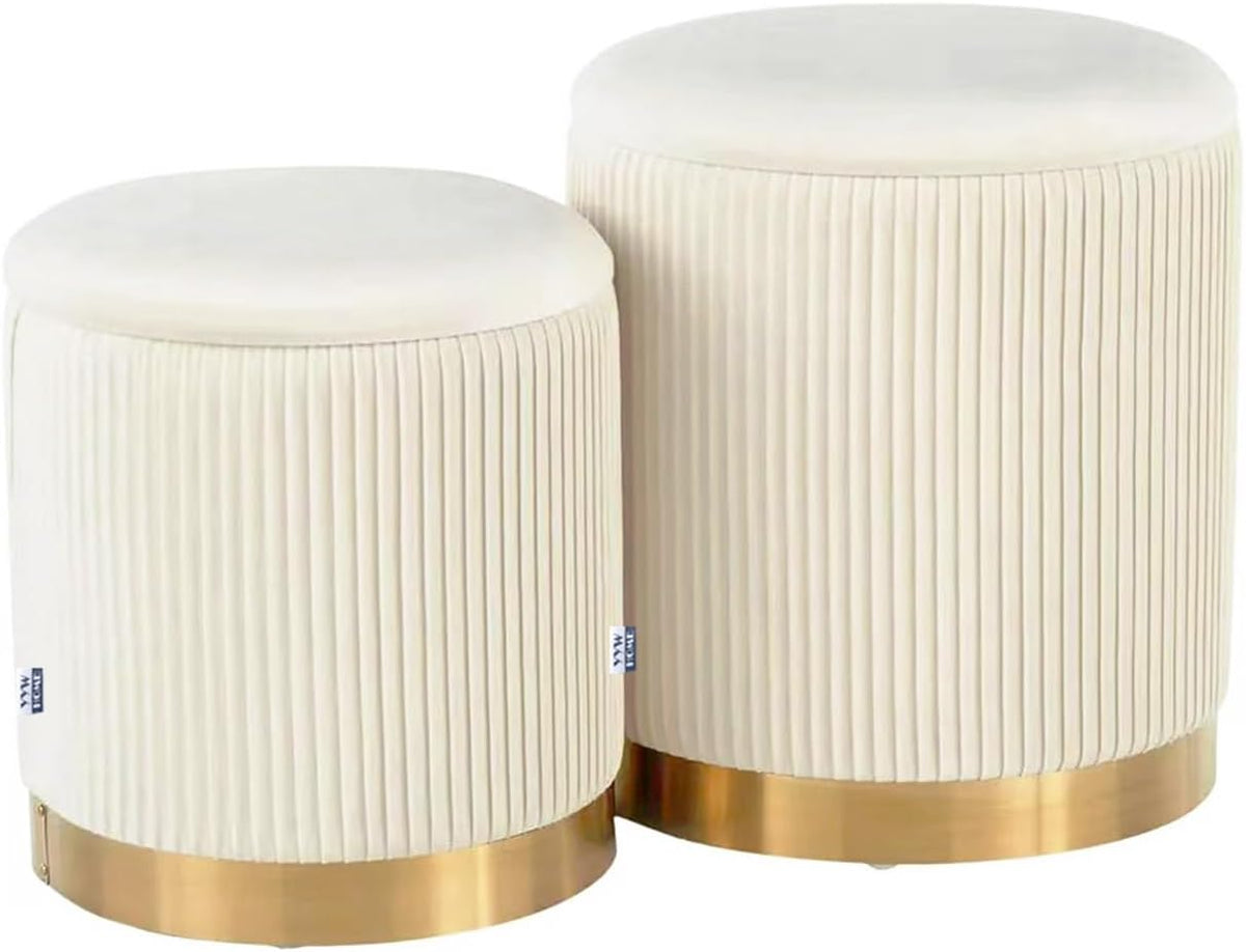 YYW HOME round Ottoman with Storage Set of 2 White Vanity Stool Foot Rest