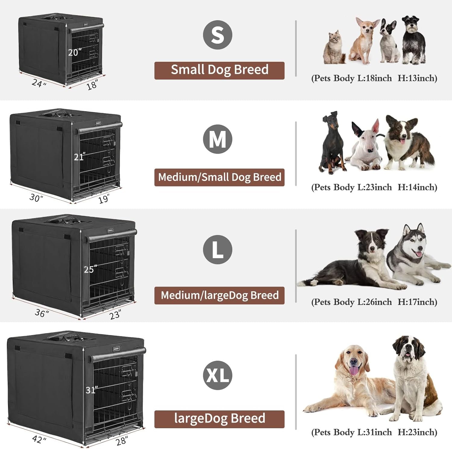 DONORO Dog Crates for Small Size Dogs Indoor Double Door Dog Kennels & Houses for Puppy and Cats, Collapsible Metal Contour Dog Cages (Black, 24.0" L X 18.0" W X 20.0" H)