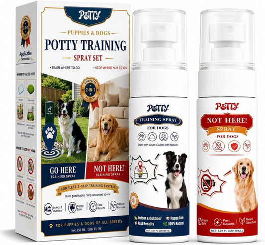 Potty Training Spray for Dogs, Premium Go Here Puppy Training Aid for Housebreaking, Indoor & Outdoor Dog Pee Attractant Spray for Pads, Grass and Trays (Blue+Orange)