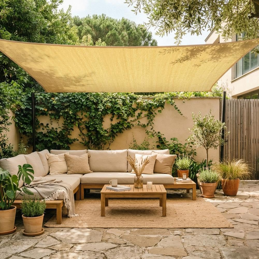Amgo 8' X 10' Beige Rectangle Sun Shade Sail for Patio