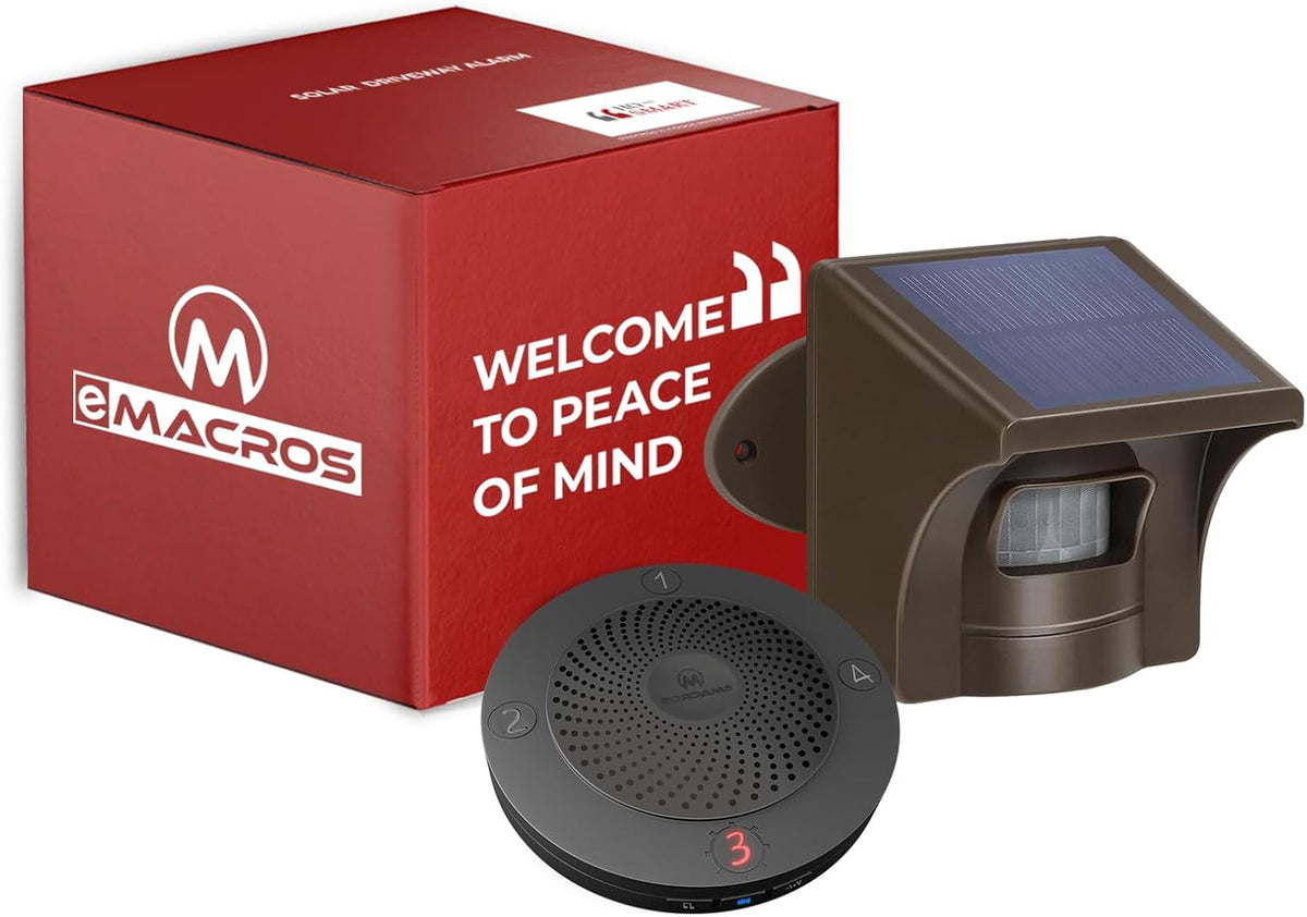 Emacros 1/2 Mile Solar Wireless Driveway Alarm, 1 Receiver & 1 Sensor