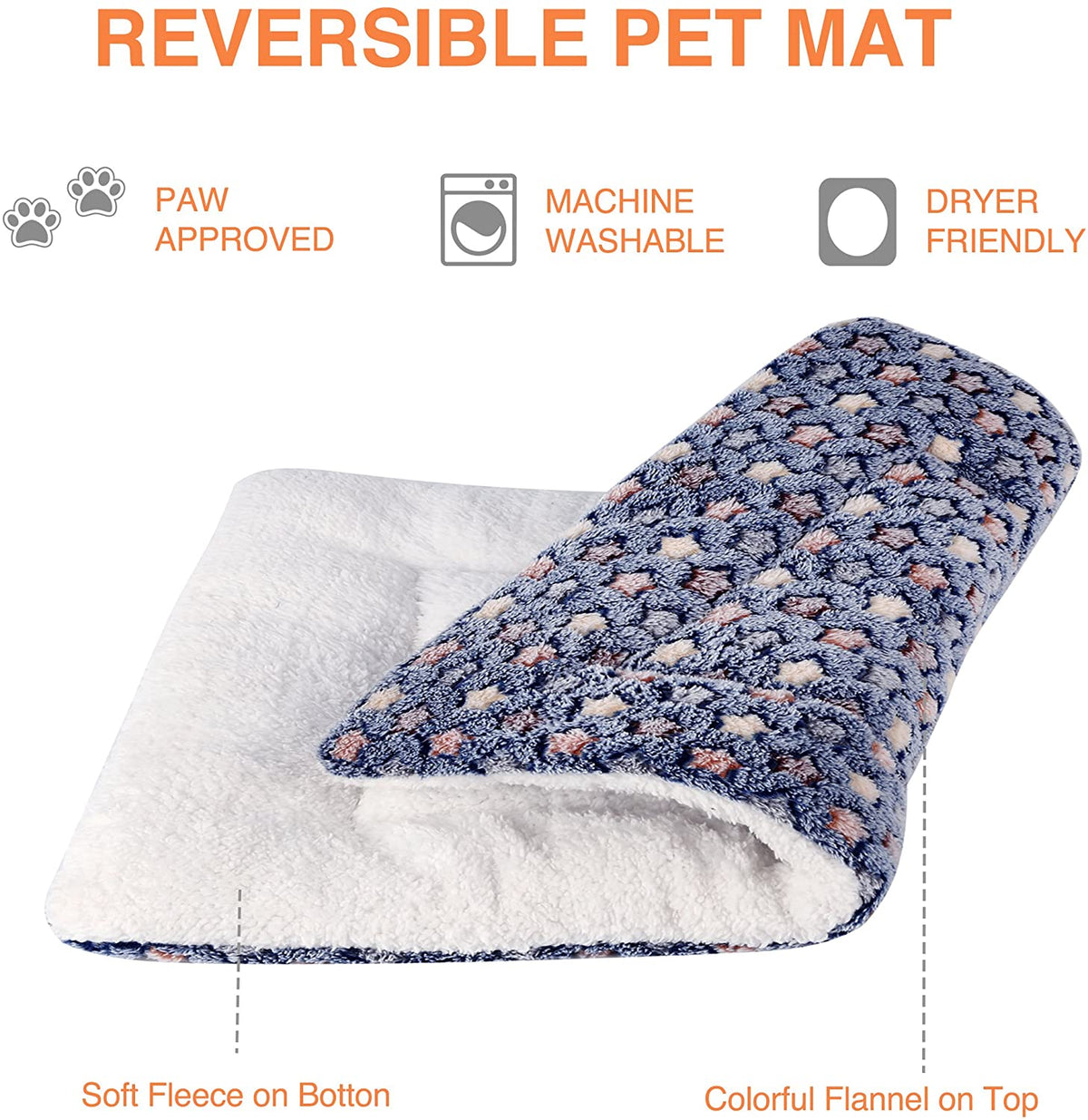 Mora Pets Cat Bed Ultra Soft Dog Crate Pad Star Print 14 X 17.5 Inch Blue