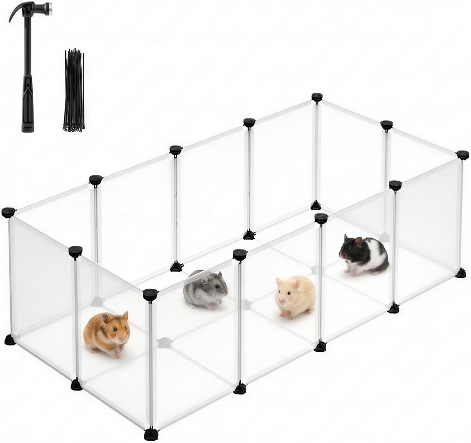 SONGMICS 20 Panels Pet Playpen with Floor, Small Animal Playpen, Pet Fence Indoor, DIY Plastic Enclosure for Guinea Pigs, Bunny, Hamsters, Hedgehogs, 49.2 X 24.8 X 16.5 Inches, White ULPC001W01