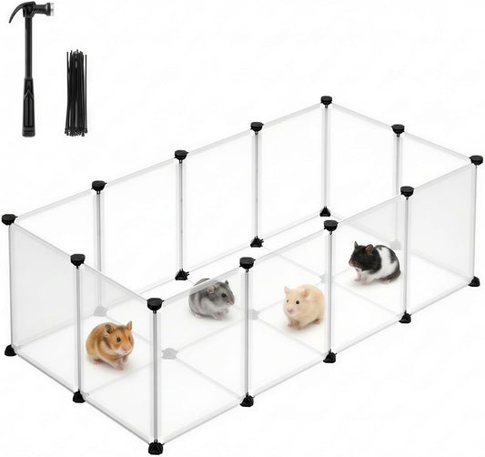 SONGMICS 20 Panels Pet Playpen with Floor, Small Animal Playpen, Pet Fence Indoor, DIY Plastic Enclosure for Guinea Pigs, Bunny, Hamsters, Hedgehogs, 49.2 X 24.8 X 16.5 Inches, White ULPC001W01