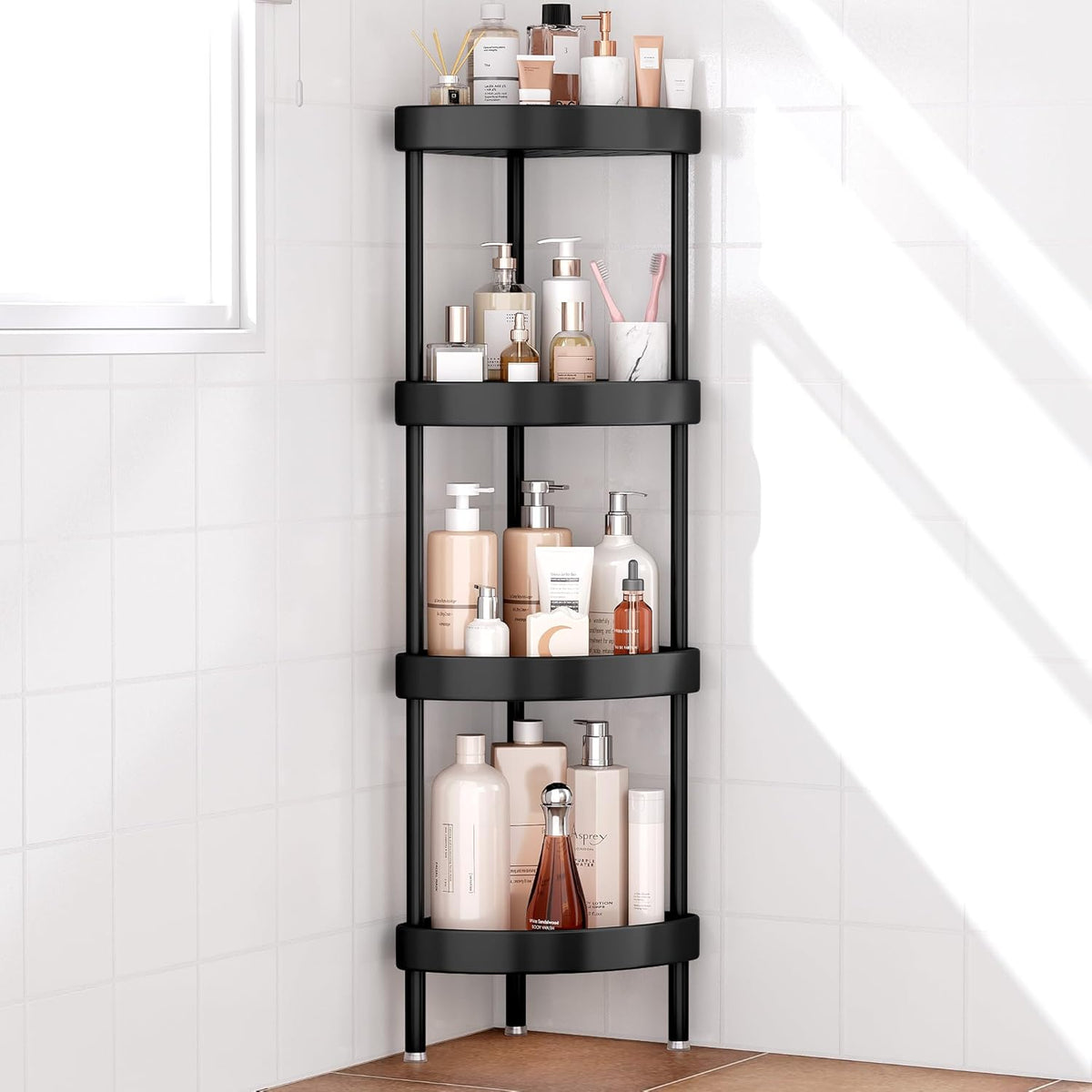 Nieifi 4 Tier Aluminum Corner Shower Caddy Standing Rustproof-Black