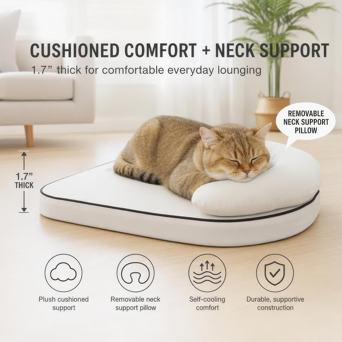 Nona Pelona Self Cooling Cat Mat with Headrest Pillow, 20 X 16 Inch – Cool-Touch Ice Fabric Pad for Cats and Small Dogs – No Gel, No Water, Washable Cover, Anti-Slip Base