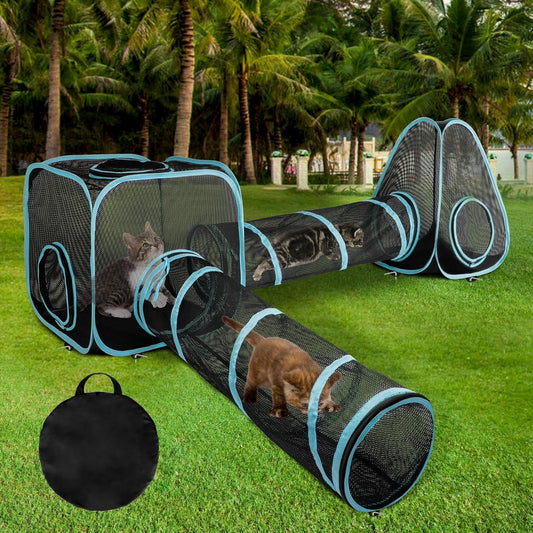 Outdoor Cat Enclosure, 4-In-1 Cat Tent Tunnel Playpen Set