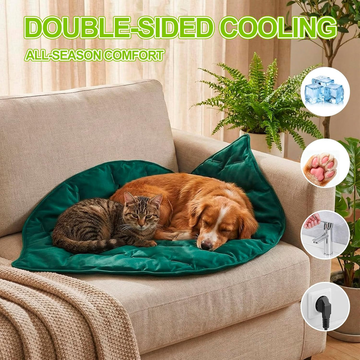 Drydiet Leaf Shaped Cooling Mat for Pets, 27 X 18.5 Inch Reversible Nylon Cooling Bed for Cats and Puppies, Summer Sleeping Blanket Pad for Cage Accessories and Safety Fences, Sage Green