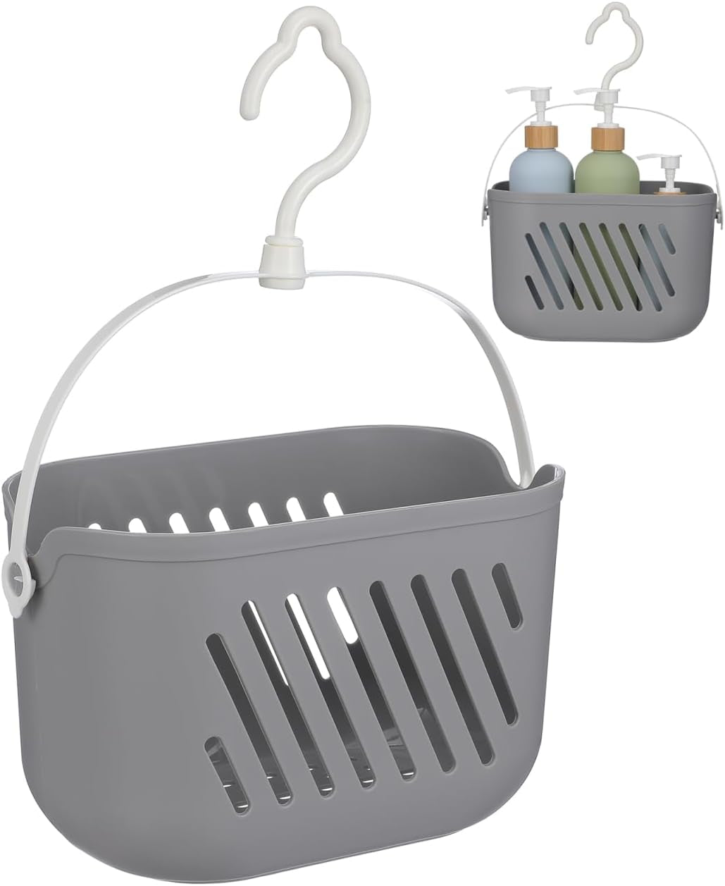 DOITOOL Hanging Hanging Shower Basket, Portable Plastic Shower Caddy Storage Basket with Rotatable Hook, Bath Tub Toy Holder Small Bathroom Organizer for College Dorm Bathroom Kitchen